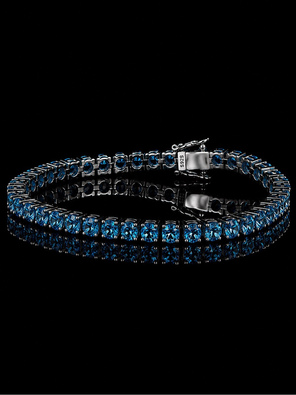 925 Silver, 5.6CTW Royal Blue Moissanite Tennis Bracelet - 7”